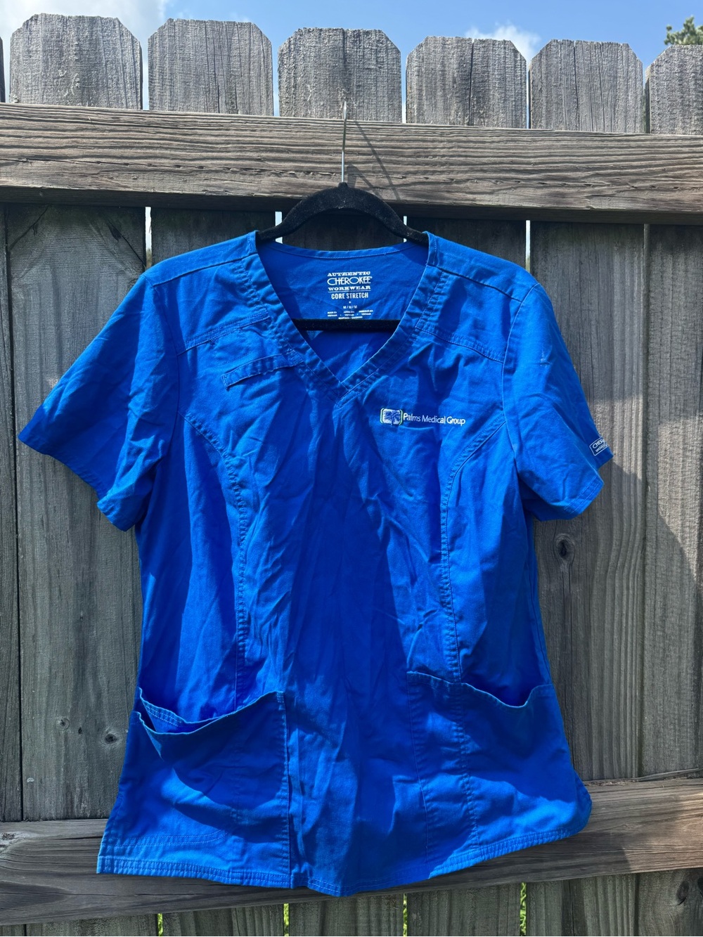 Cherokee Royal Blue Medical Scrub Top with Embroidered Palms Medical Group Logo